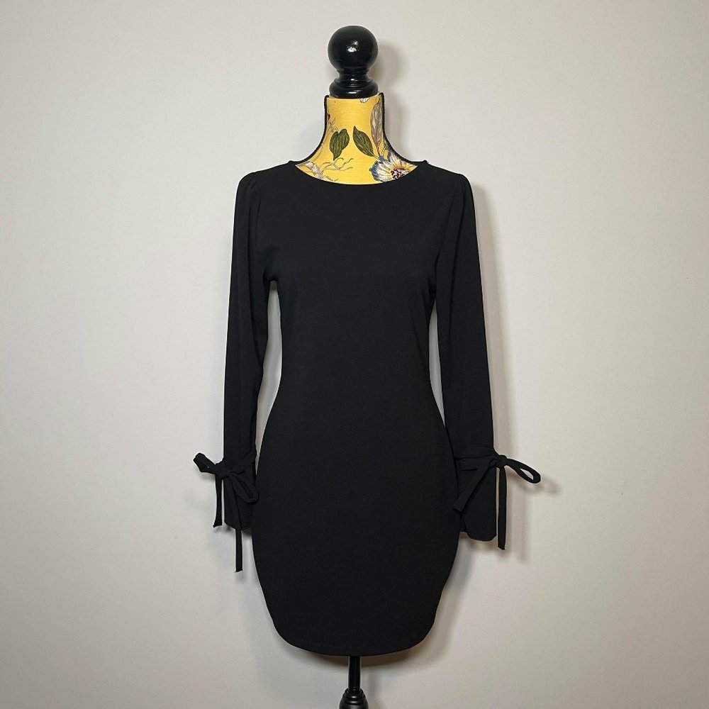 Zara Black Puff Sleeves With Ties At Wrist Dress M